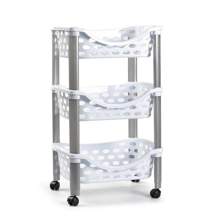 Carrello Carrellino Con Ruote Porta Oggetti 3 Ripiani Cucina Aire Bianco dfh