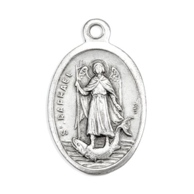 St. Saint Raphael the Archangel - Pray for Us - Italian Silver-tone OX 1'' Medal 