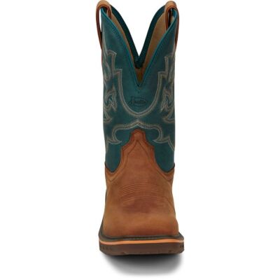 Pre-owned Justin Boots Justin Men's Cr4009 Resistor 11" Brown Electrical Hazard Square Toe Work Boots In Russet Blue (brown)