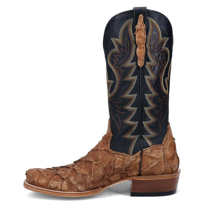 Pre-owned Dan Post Men's Riggs Pirarucu Boot Dp5021 In Tan/dark Blue