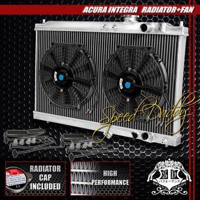 АЛЮМИНИЕВЫЙ 2-РЯДНЫЙ РАДИАТОР + 2 X 10 ЧЕРНЫХ ВЕНТИЛЯТОРА ОХЛАЖДЕНИЯ ДЛЯ 94-01 ACURA INTEGRA DC2
