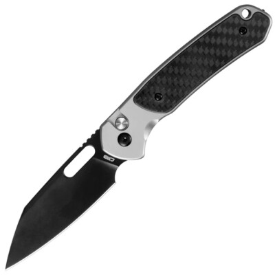 CJRB Pyrite Folding Knife Black CF Handle AR-RPM9 Wharncliffe Plain J1925A1-BCF