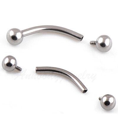 16G Grade 23 Solid Titanium Internal Thread Curved Eyebrow Ring Barbell 3mm