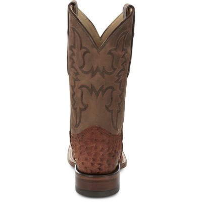 JUSTIN BOOTS JUSTIN MEN'S AQ8531 BELMONT 11" BROWN SQ TOE FULL QUILL OSTRICH WESTERN BOOTS