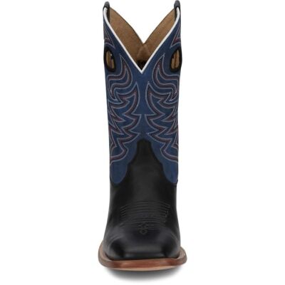 Pre-owned Justin Boots Justin Men's Cj2532 Pearce 11" Black Square Toe Block Heel Western Pull-on Boots