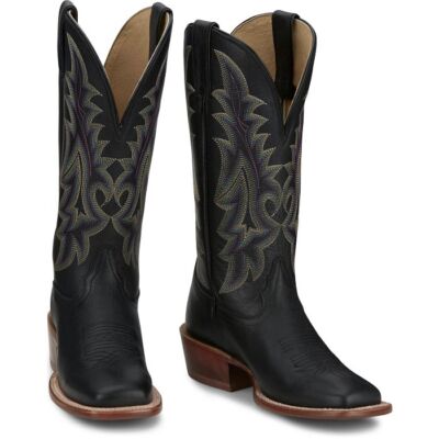 Pre-owned Tony Lama Women's Sa2102 Estrella 13" Ebony Square Toe Western Boot In Ebony (black)