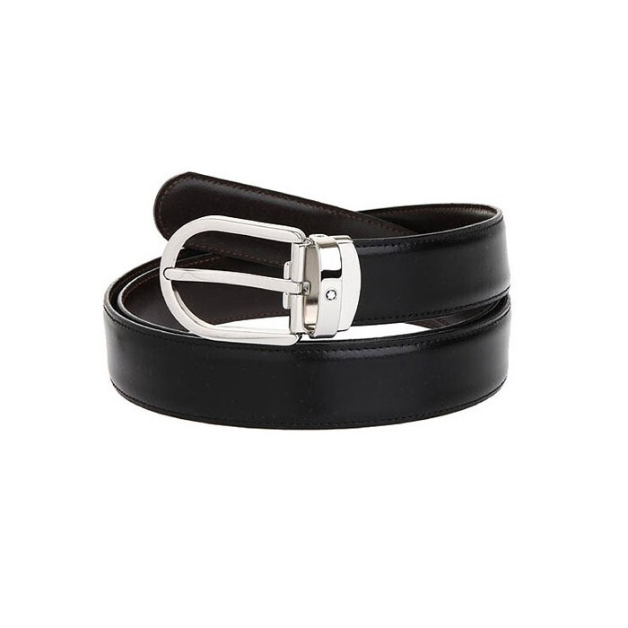 Pre-owned Montblanc Genuine Leather Reversible Waist Belt Black Brown For Men