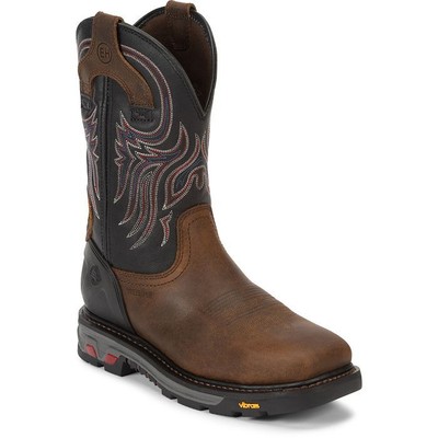 JUSTIN BOOTS JUSTIN MEN'S WK2102 BROWN EH PROTECTION SQUARE STEEL TOE WORK BOOTS