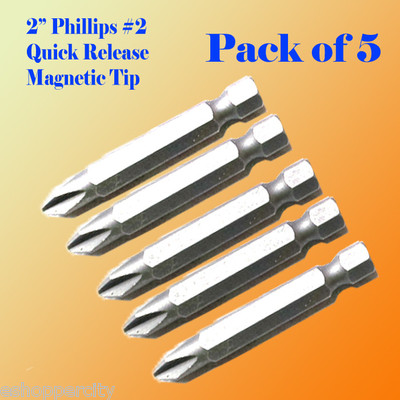 5x 2'' Phillips #2 Screw Driver Bit Quick Release 1/4 Hex Shank Magnetic Tip PH2 