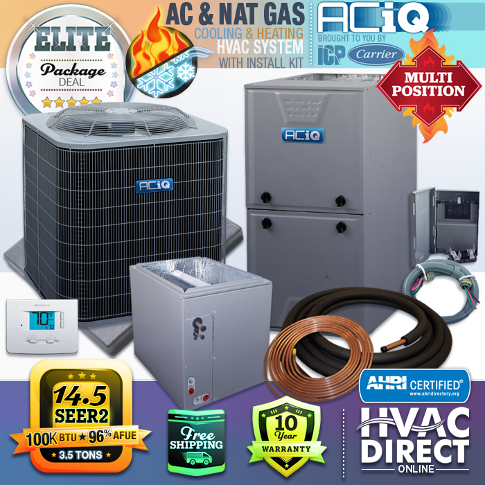 3.5 Ton ACiQ-Heil 14.5 SEER2 96% 100K BTU Gas Furnace/AC System +Install Kit