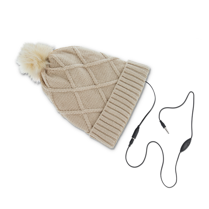 WINTER HAT DIAMONDS CAPPELLO ALLA MODA CON CUFFIE AURICOLARI LETTORE MP3 BEIGE