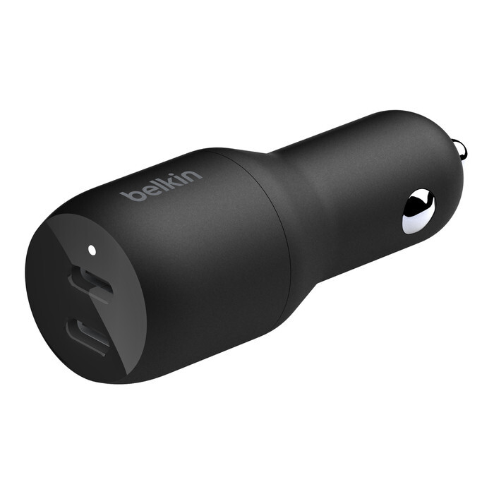 BELKIN 2 PORT CAR CHARGER, 18W USB-C (2) FAST CHARGE PD, BLACK, 2YR , CCB002BTBK