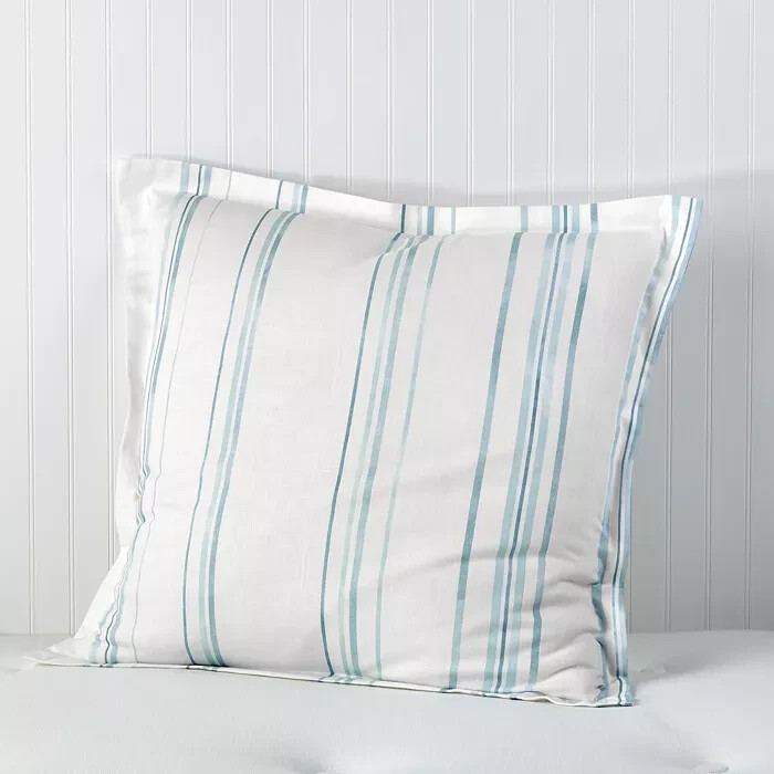 Sky Bristol Stripe Print Euro Pillow Sham Set 26in x 26in Blue Button Closure + - Picture 1 of 12