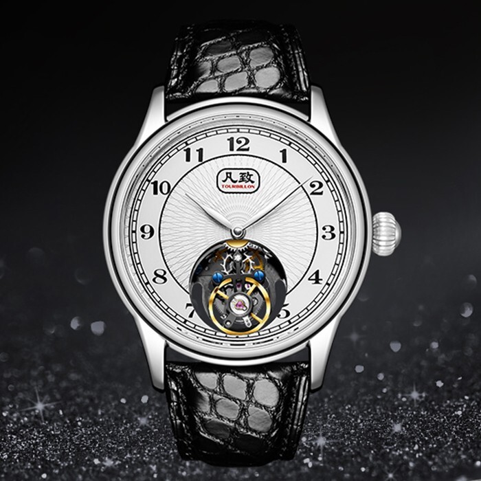 Pre-owned Merkur Men Tourbillon Watch 43mm Luxury Mechanical Wristwatch Gradient Whitedial