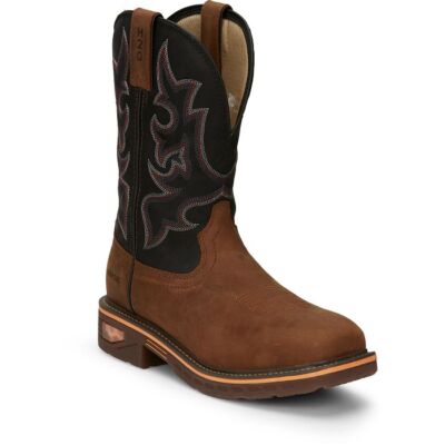 Pre-owned Justin Boots Justin Men's Cr4012 Rustic/brown Electrical Hazard Nano Composite Toe Work Boots