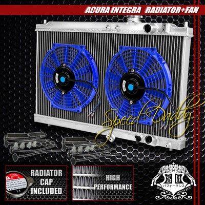 АЛЮМИНИЕВЫЙ 2-РЯДНЫЙ РАДИАТОР С СЕРДЕЧНИКОМ + 2X10 СИНИХ ВЕНТИЛЯТОРА ОХЛАЖДЕНИЯ ДЛЯ 94-01 ACURA INTEGRA DC
