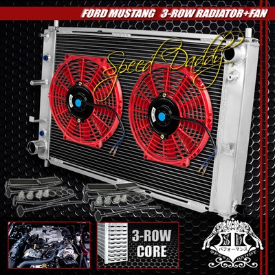 ПОЛНОСТЬЮ АЛЮМИНИЕВЫЙ 3-РЯДНЫЙ РАДИАТОР С СЕРДЕЧНИКОМ + 2 X 10 КРАСНЫХ ВЕНТИЛЯТОРА ОХЛАЖДЕНИЯ 97-04 FORD MUSTANG AT
