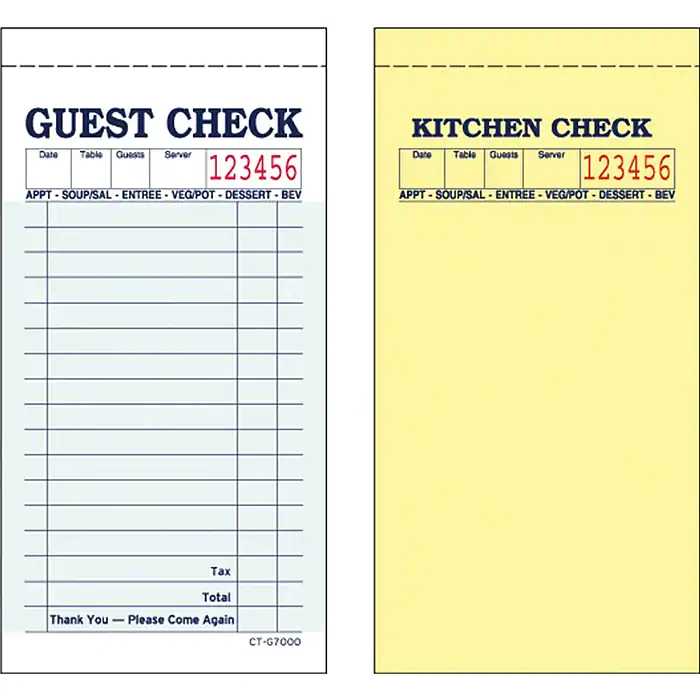 Guest Check Book, Two-Part Carbonless-20 books- 50 per book Free Shipping