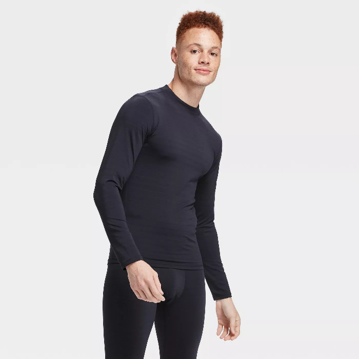 MEN'S LONG SLEEVE FITTED COLD MOCK T-SHIRT BLACK S - ALL IN MOTION NEW W/ TAGS 191906241786 | eBay