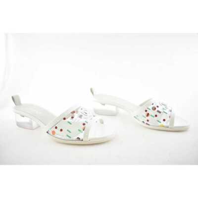 Pre-owned Chanel 19s Multicolor Patent Transparent Pvc C Logo Mule Slide Sandal Heel 37.5c
