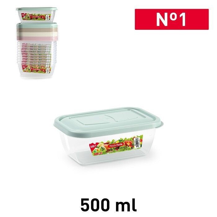 Set 12 Pezzi Contenitore Classic 500ml Con Coperchio In Plastica Colorata hmj