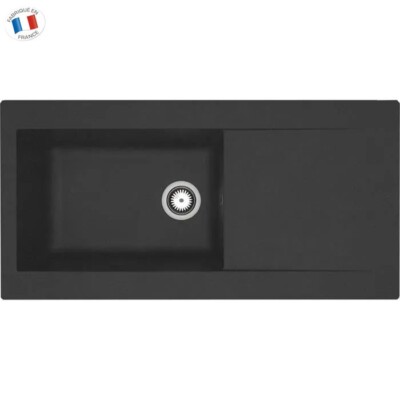 STRADOUR Evier à Encastrer en Résine 1000 x 500 mm Lierra - Grande Cuve - Noir