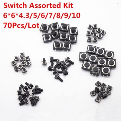 70pcs  6x6x6 mm ON/OFF Touch Button Micro Switch Assorted KIT DIP 4 Pin 6*6*5