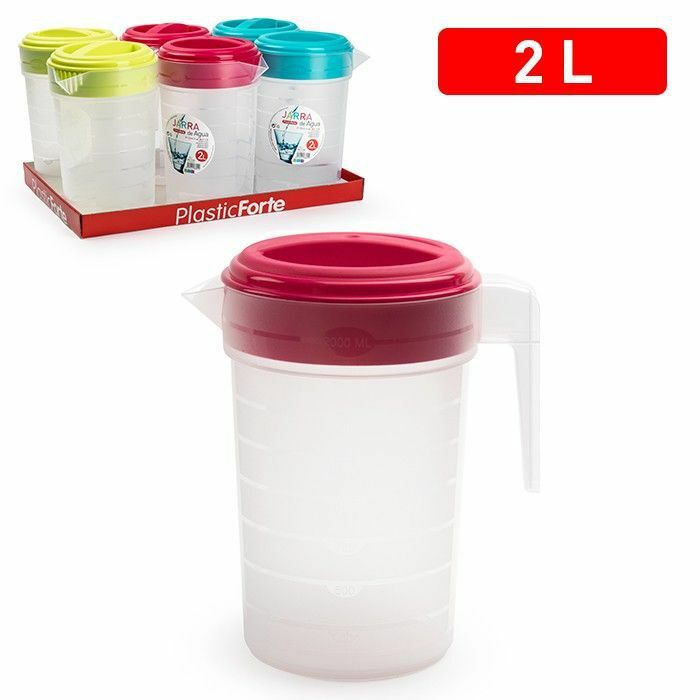 Set 6 Pezzi Caraffa Brocca In Plastica 2Lt Con Coperchio Colorato hmj