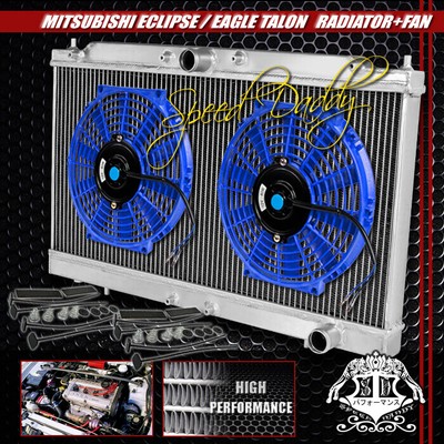 АЛЮМИНИЕВЫЙ 2-РЯДНЫЙ РАДИАТОР + 2 X 10 СИНИХ ВЕНТИЛЯТОРОВ ОХЛАЖДЕНИЯ ДЛЯ 95-99 ECLIPSE/TALON MT