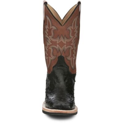 Pre-owned Justin Boots Justin Men's Aq8530 Drover 11" Onyx (black) Full Quill Ostrich Block Heel Boots