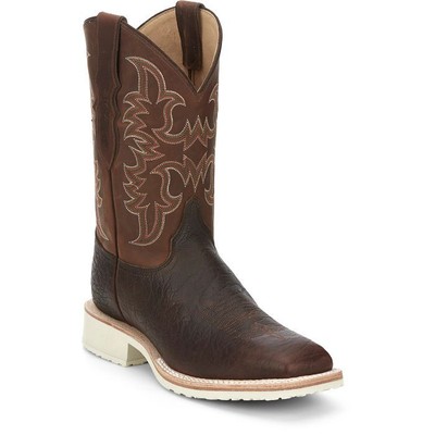 Pre-owned Justin Boots Justin Men's Aq7070 Ryker 11" Rootbeer Yeti (brown) Block Heel Western Boots