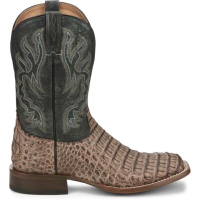 Pre-owned Tony Lama Men's Tl5258 Marfa 11" Brown Caiman Square Toe Block Heel Cowboy Boots