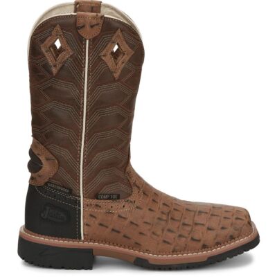 Pre-owned Justin Boots Justin Men's Se4839 Derrickman 12" Tan Waterproof Composite Toe Eh Work Boots In Caramel Croc Print (tan)