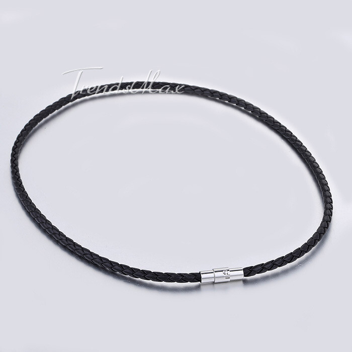 4/6/8MM Mens Black Braided Cord Rope Leather Necklace Choker w/ Magnetic Clasp