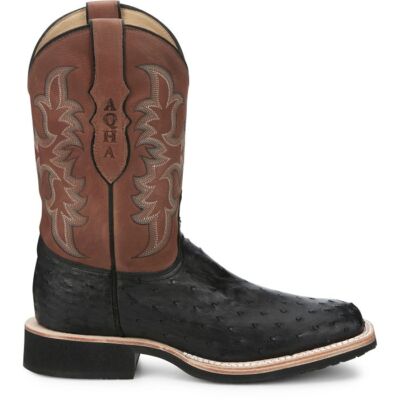 Pre-owned Justin Boots Justin Men's Aq8530 Drover 11" Onyx (black) Full Quill Ostrich Block Heel Boots