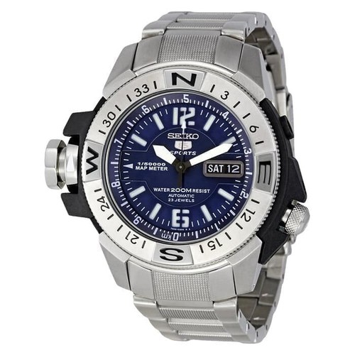 Pre-owned Seiko 5 Skz223k1 Sports Atlas Blue Automatic Watch Map Meter Divers 200m