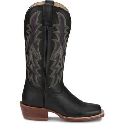 Pre-owned Tony Lama Women's Sa2102 Estrella 13" Ebony Square Toe Western Boot In Ebony (black)
