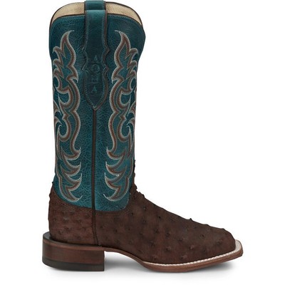 JUSTIN BOOTS JUSTIN WOMEN'S AQ8651 COWGAL 13" BROWN FULL QUILL OSTRICH SQ TOE WESTERN BOOTS