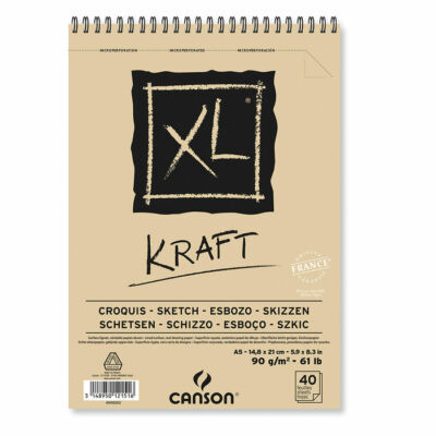 Skizzenblock XL Kraftpapier, A5, Ringbindung, 90g, 40 Blatt, creme, säurefrei, 
