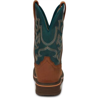 Pre-owned Justin Boots Justin Men's Cr4009 Resistor 11" Brown Electrical Hazard Square Toe Work Boots In Russet Blue (brown)