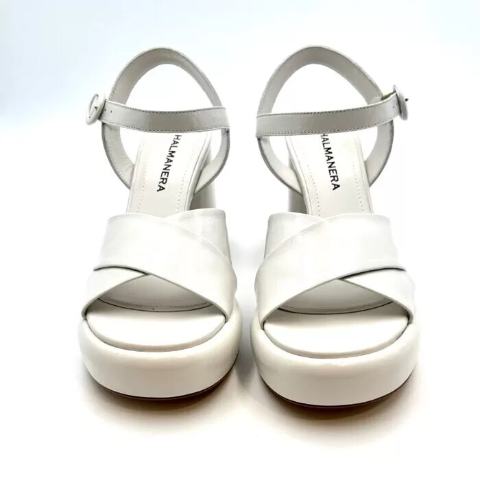 Pre-owned Halmanera Sandals With Platform  Ivory, Heel 10cm And Platform 3cm Art. Erika 04 In White