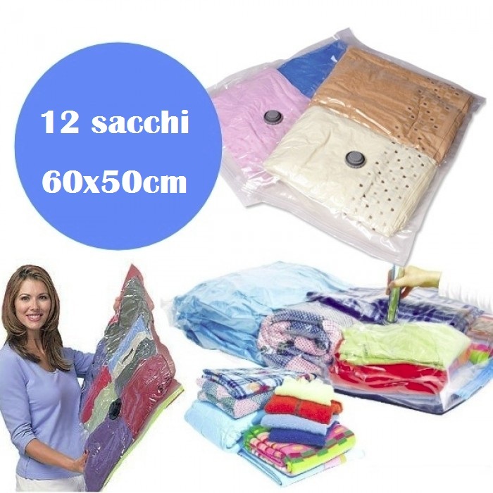 Set 12 Sacco Salvaspazio Per Il Sottovuoto Space Bag Sacchetto Busta 60x50cm dfh