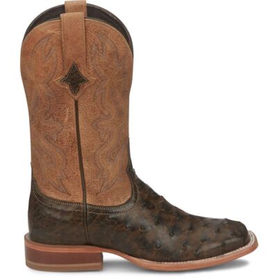 Pre-owned Tony Lama Women's Tl5405 Tori 11" Brown Full Quill Ostrich Sq Toe Western Boots In Golden (brown)