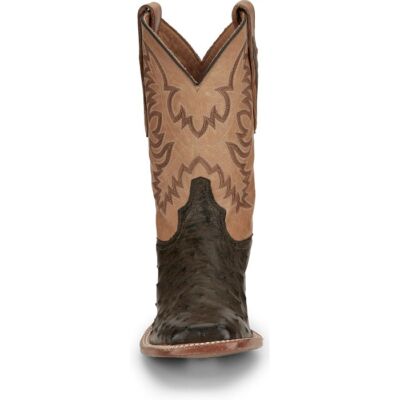 Pre-owned Tony Lama Men's Cmu019 Vale 11" Brown Full Quill Ostrich Square Toe Cowboy Boots In Umber (brown)