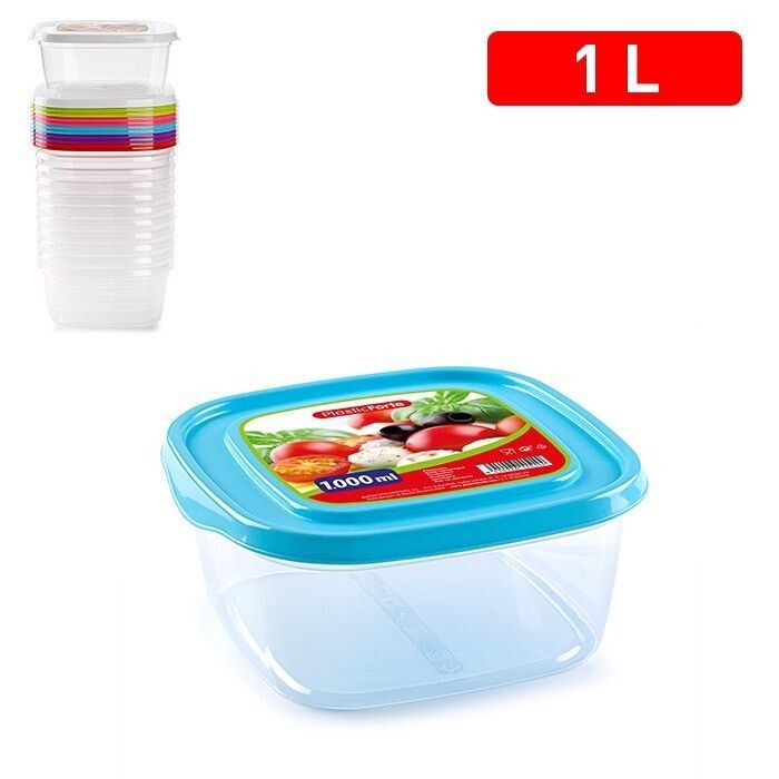 Set 12 Pezzi Contenitore Basic Quadrato 1Lt Coperchio In Plastica Colorata hmj