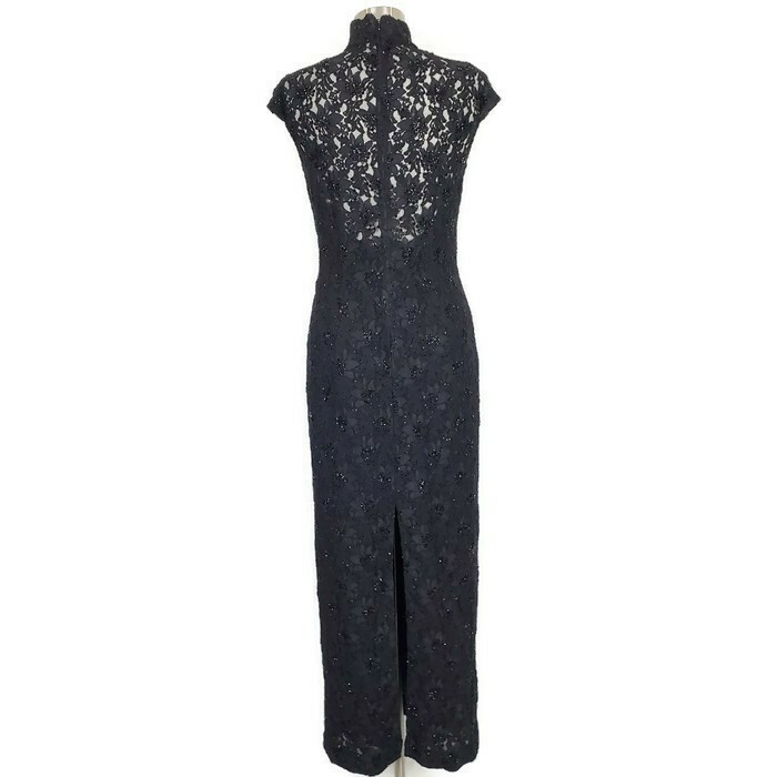 Carmen Marc Valvo Embellished Texture Black Evening Gown Dress Size 8 w/ Jacket