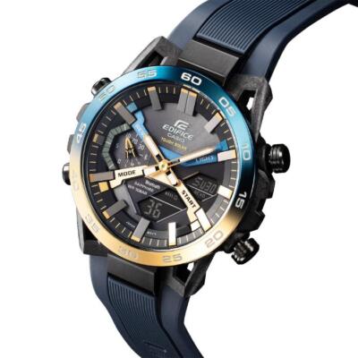 Pre-owned Casio Edifice Ecb-2000ynp-1ajf Nighttime Drive Series Bluetooth Blue Gold Men's