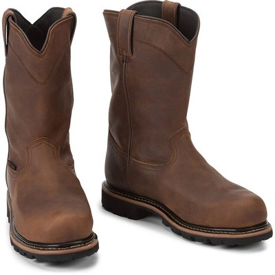 JUSTIN BOOTS JUSTIN MEN'S WK4630 PULLEY 10" BROWN COMPOSITE TOE WATERPROOF WORK BOOTS