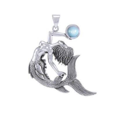 Mermaid Keeper of the Ocean 925 Sterling Silver Pendant Peter Stone Sea Jewelry
