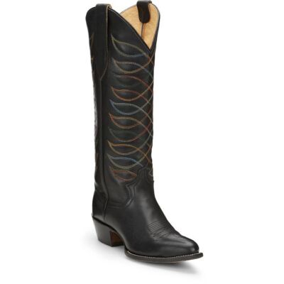 Pre-owned Justin Boots Justin Women's Vn4463 Whitley 15" Midnight Black Medium Round Toe Western Boots In Midnight Black (black)